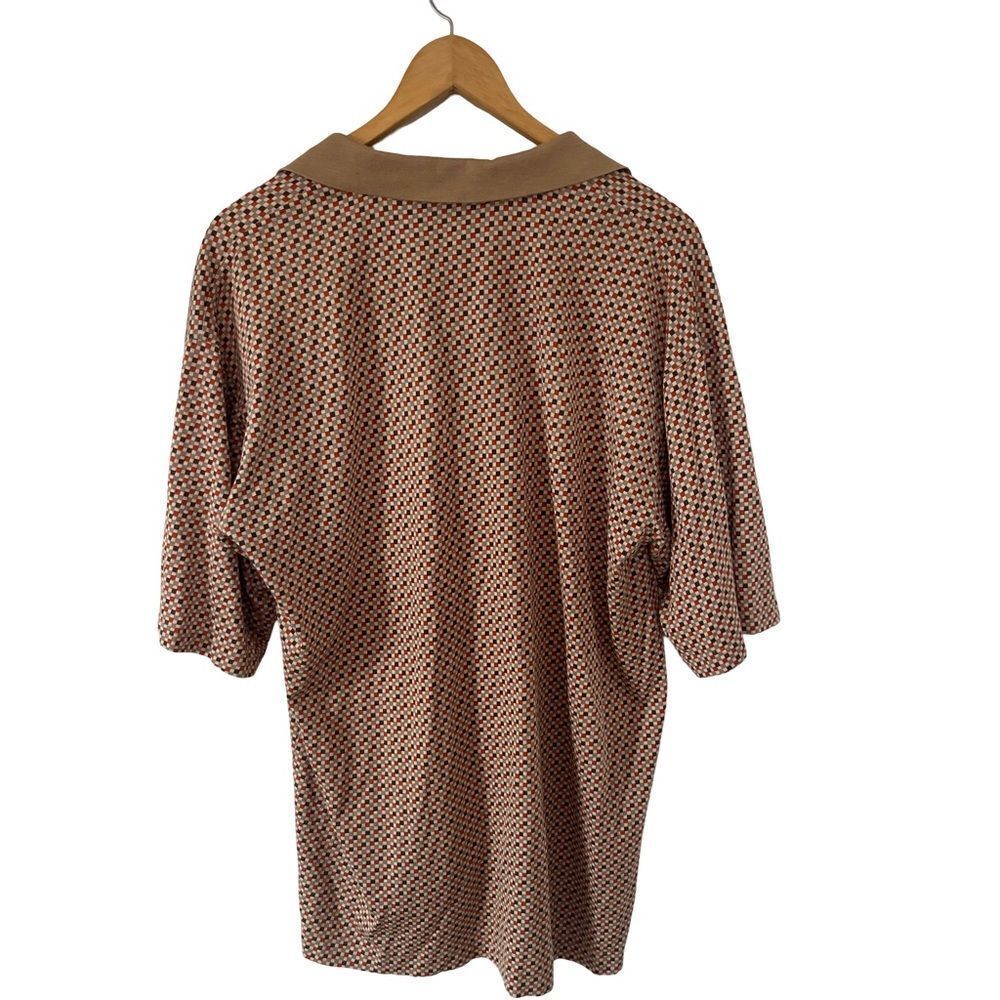 Bobby Chan Tan Orange Geometric Pattern Silk Cotton Blend Golf Polo‎ Shirt - Picture 2 of 7